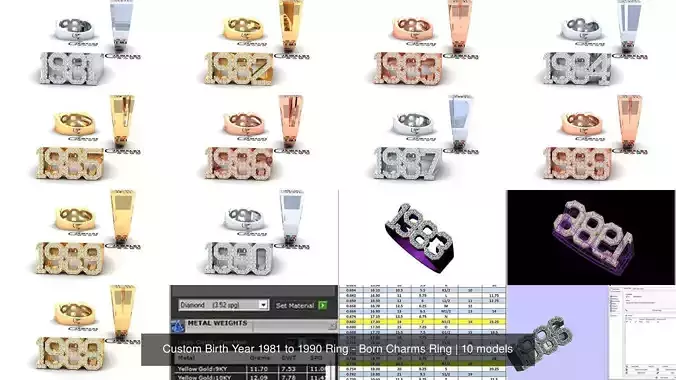 Custom Birth Year 1981 to 1990 Ring - Born Charms Ring 3D Model Collection