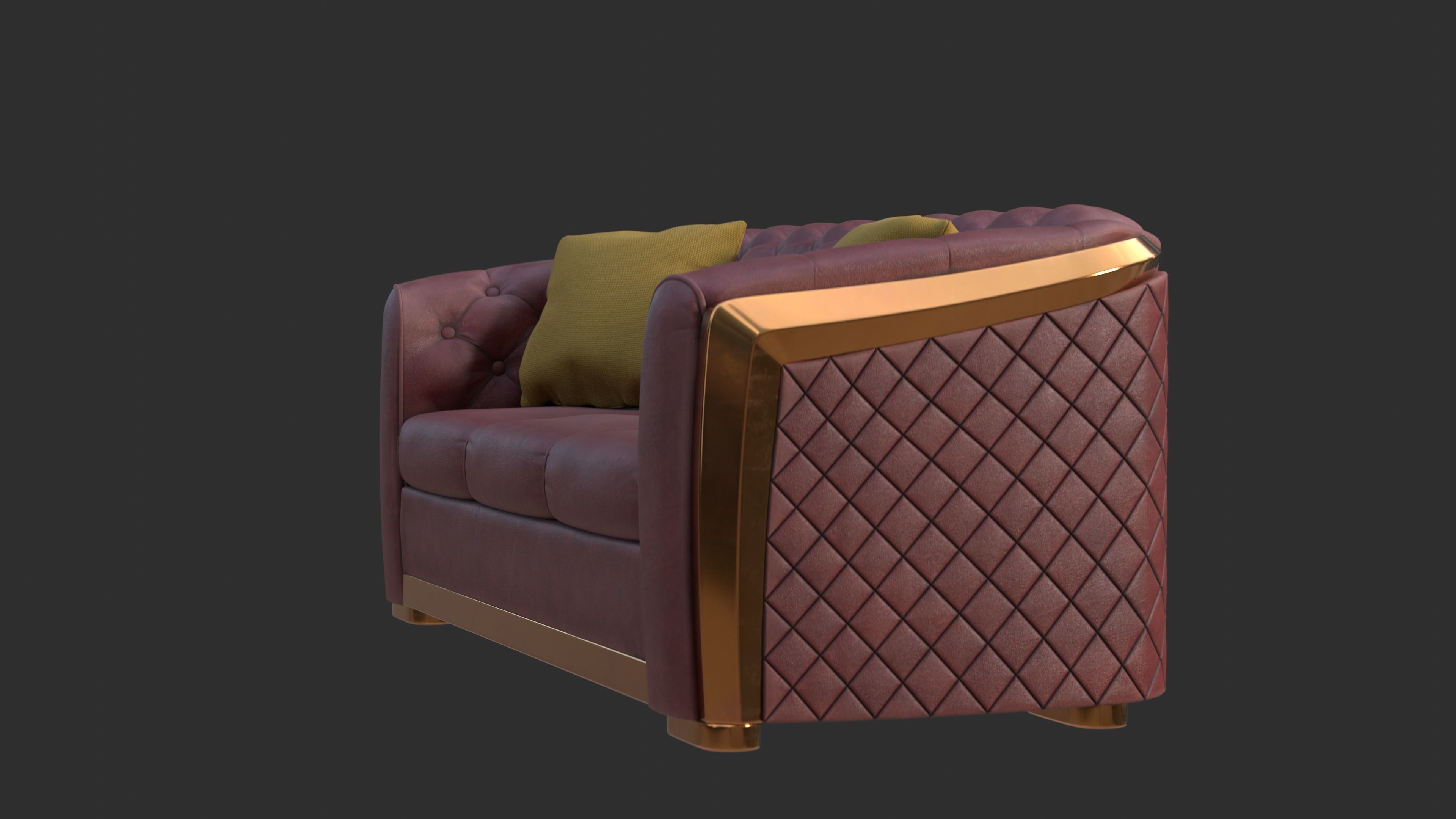 Classical Sofa Low-poly 3D model_1