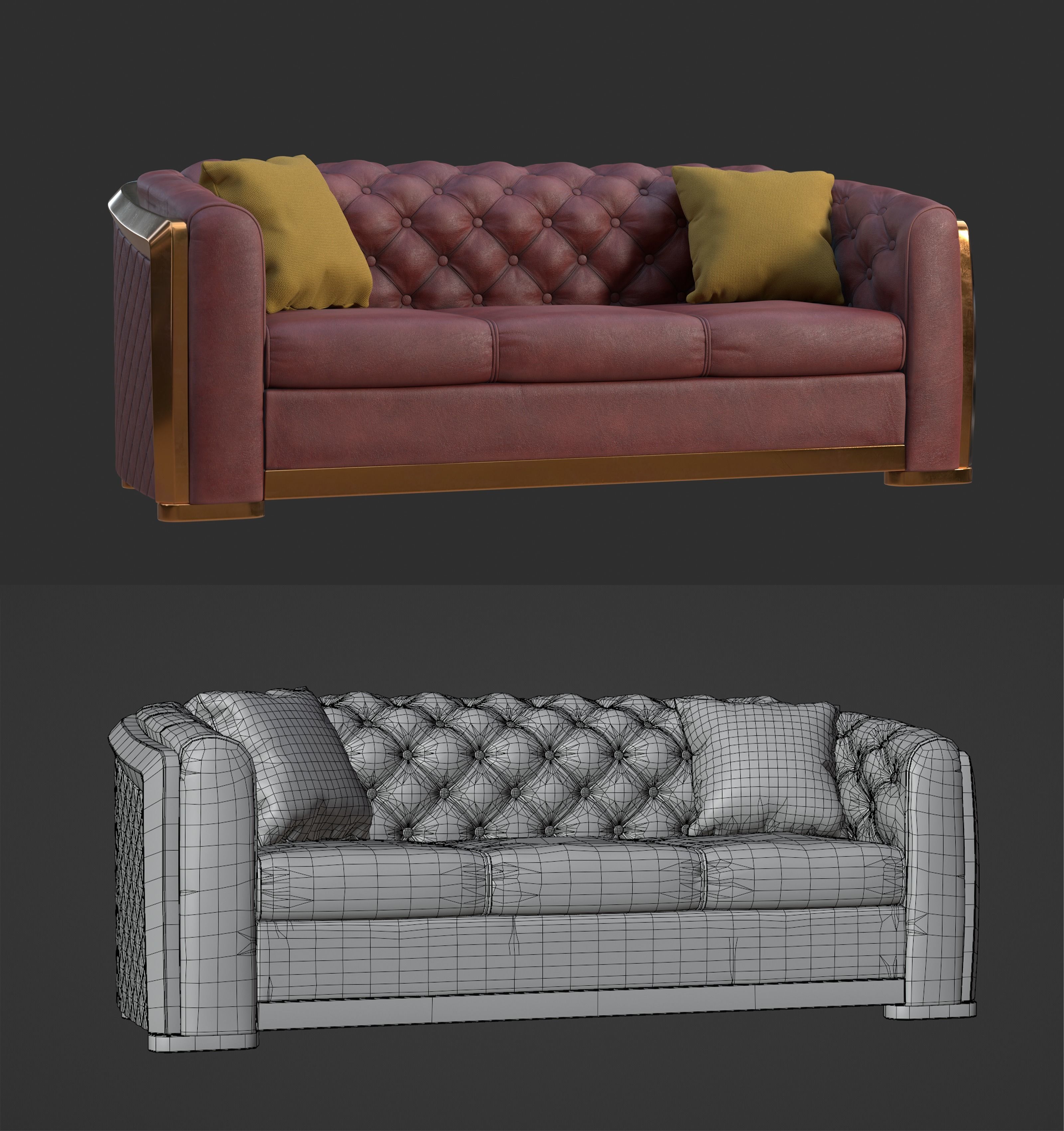 Classical Sofa Low-poly 3D model_3