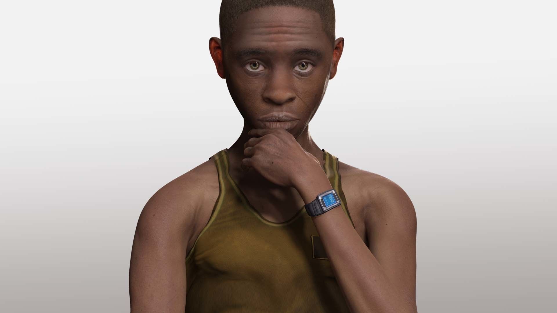 African Boy with Repairman cloth Low-poly 3D model_5