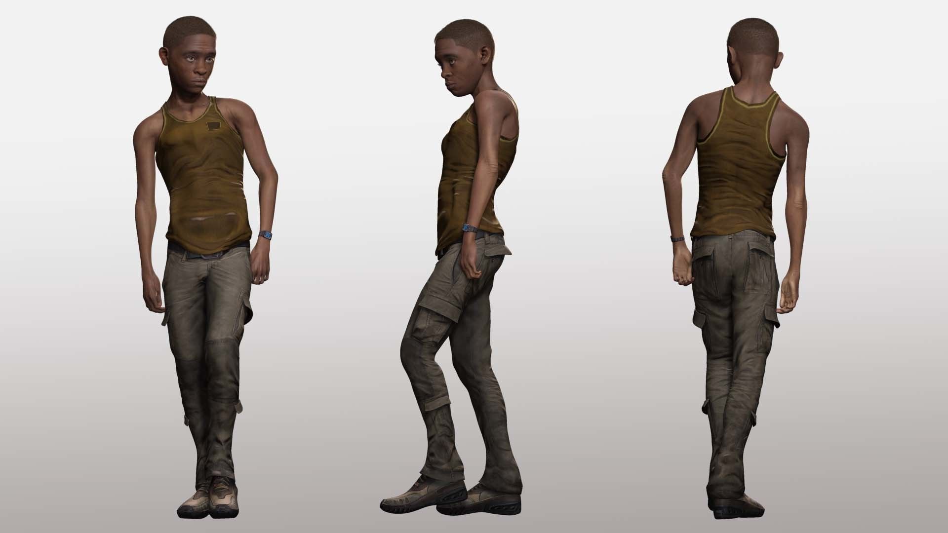 African Boy with Repairman cloth Low-poly 3D model_2