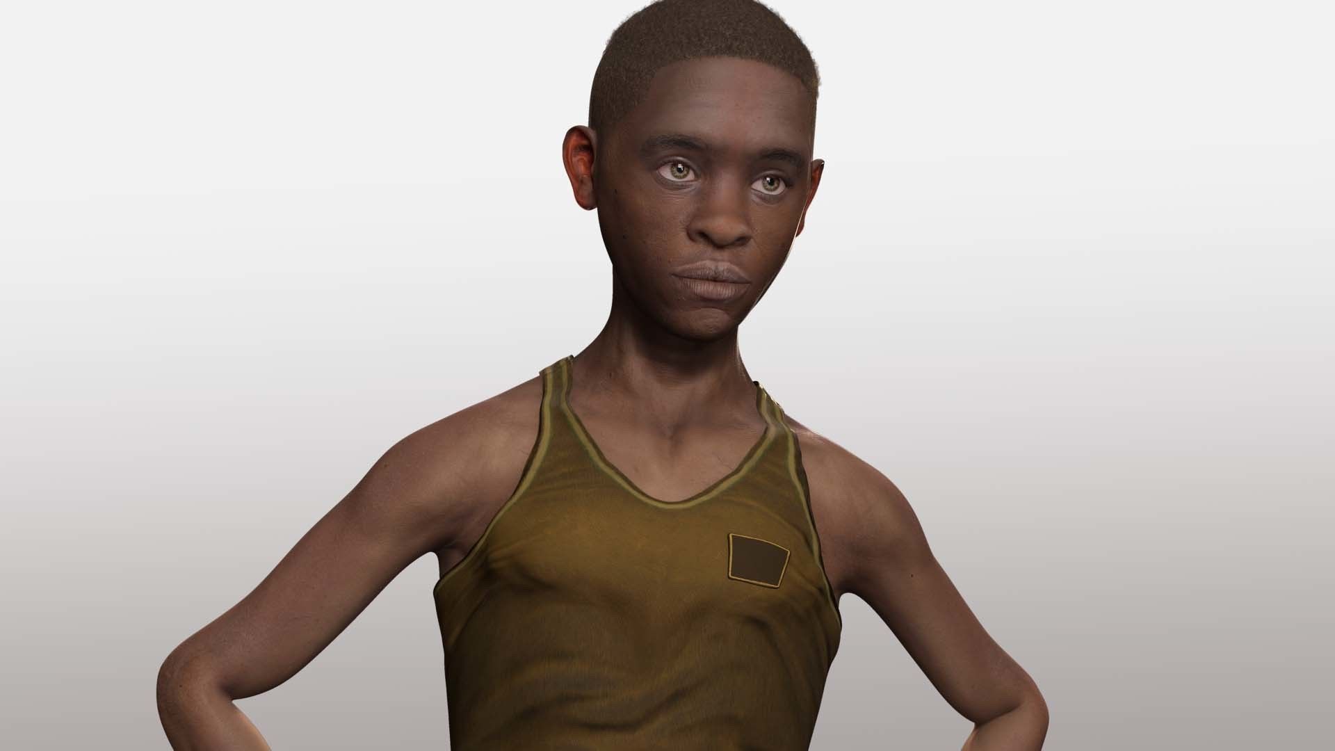 African Boy with Repairman cloth Low-poly 3D model_6