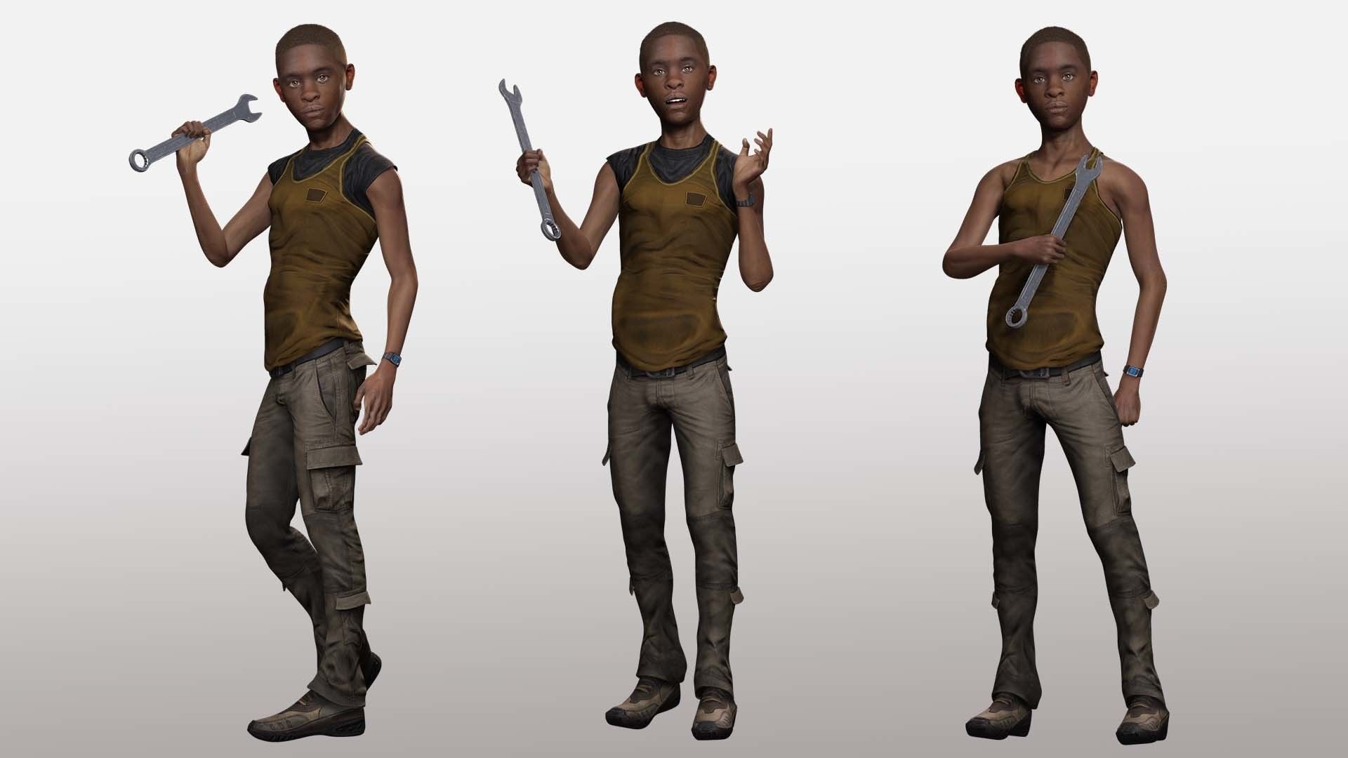 African Boy with Repairman cloth Low-poly 3D model_1