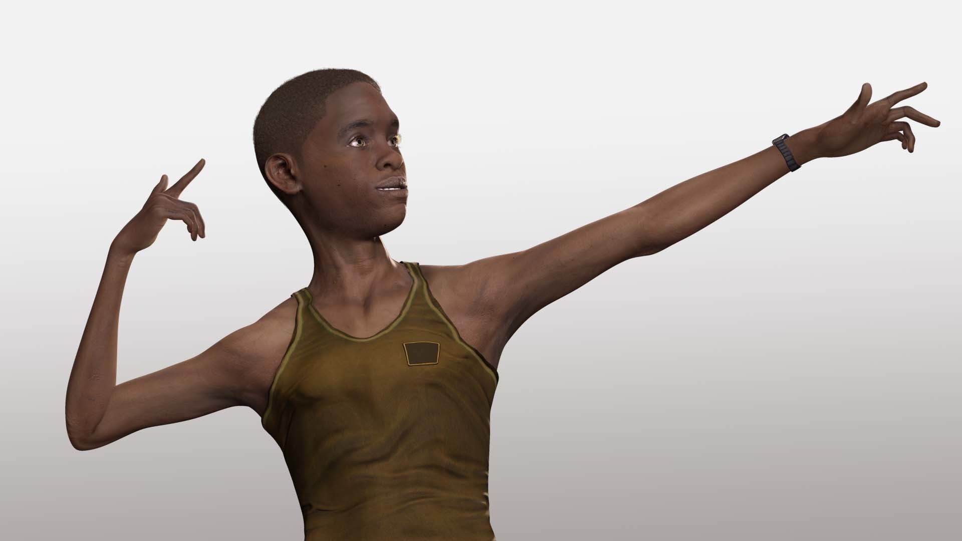 African Boy with Repairman cloth Low-poly 3D model_4