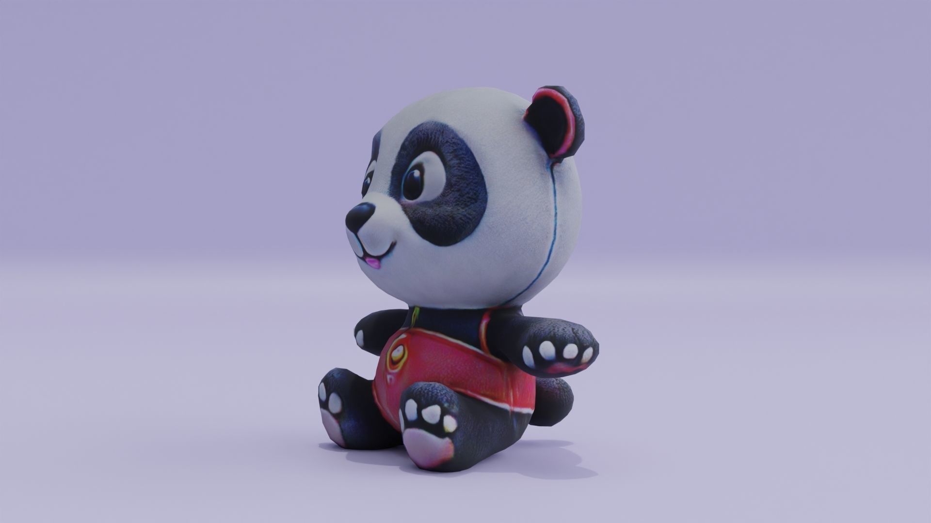 Plush Cartoon Panda Teddy Toy Low-poly 3D model_1
