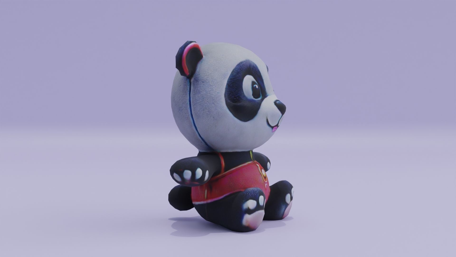 Plush Cartoon Panda Teddy Toy Low-poly 3D model_7