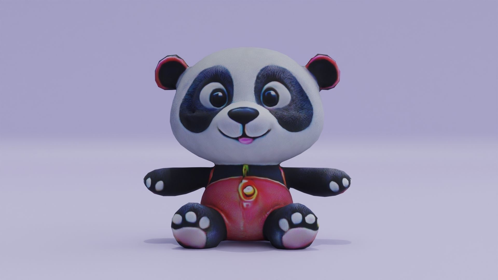 Plush Cartoon Panda Teddy Toy Low-poly 3D model_8