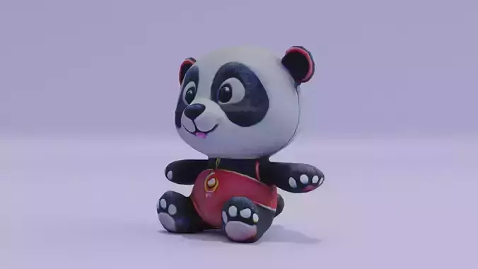 Plush Cartoon Panda Teddy Toy Low-poly 3D model