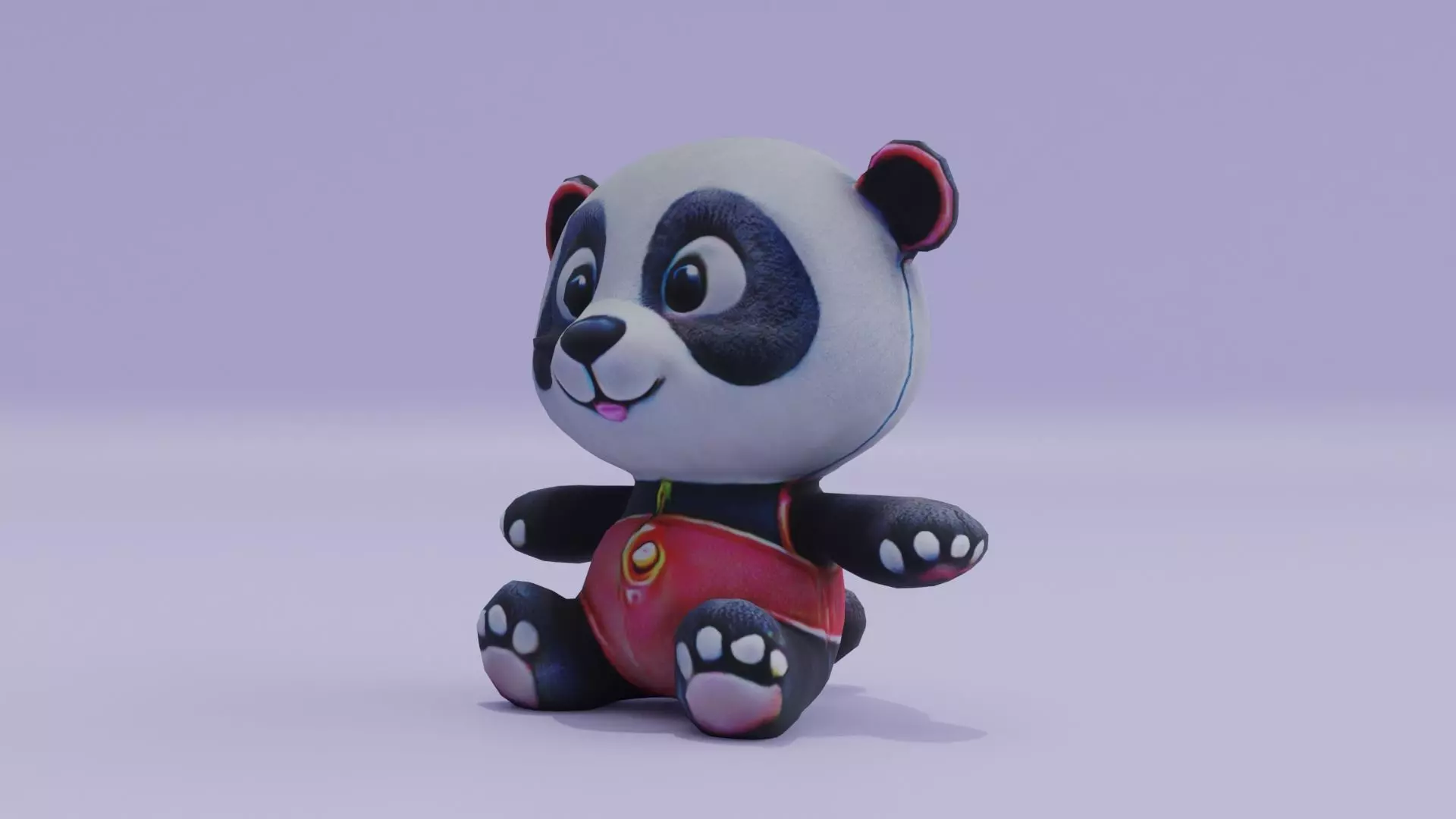 Plush Cartoon Panda Teddy Toy Low-poly 3D model_0