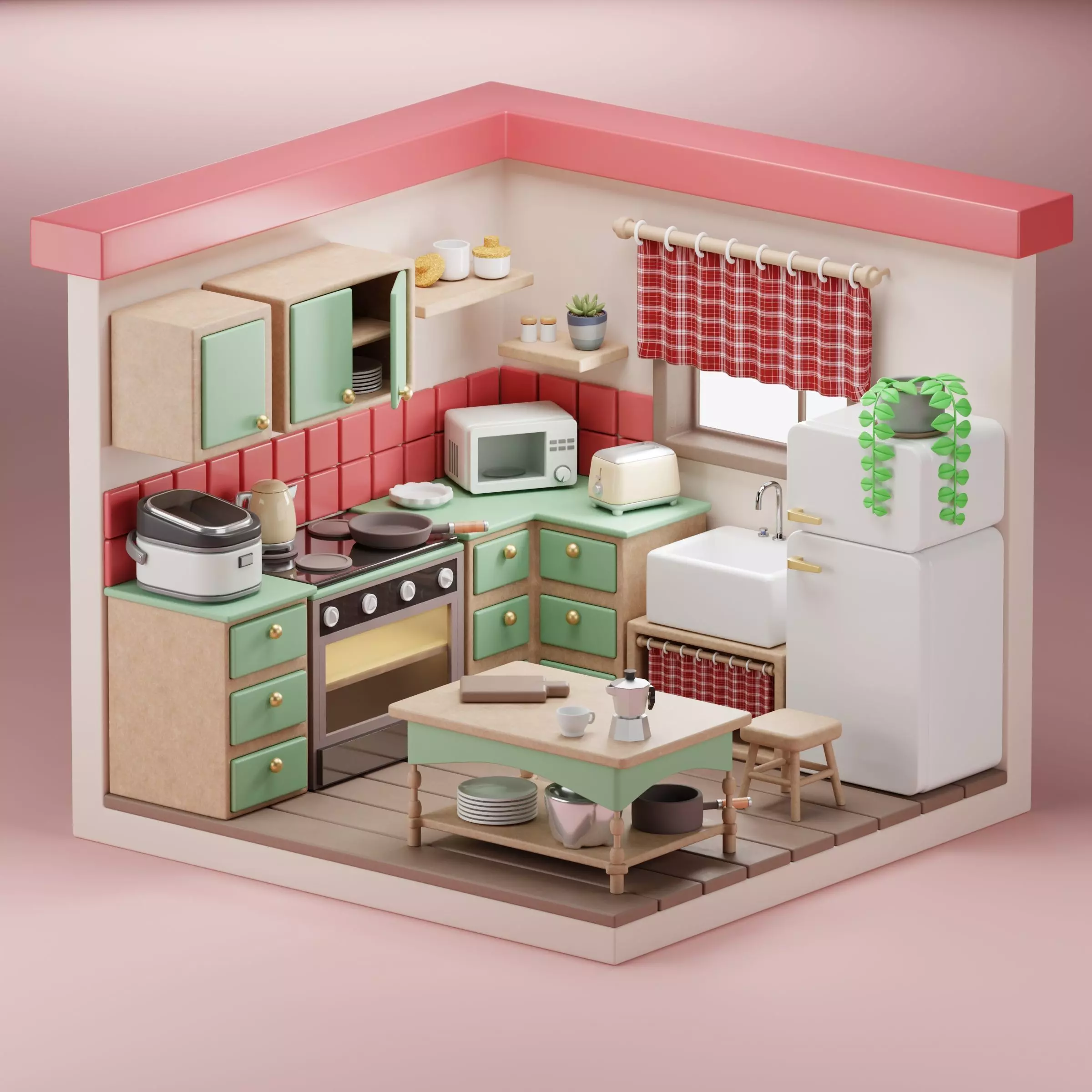 Cozy kitchen 3D model_0