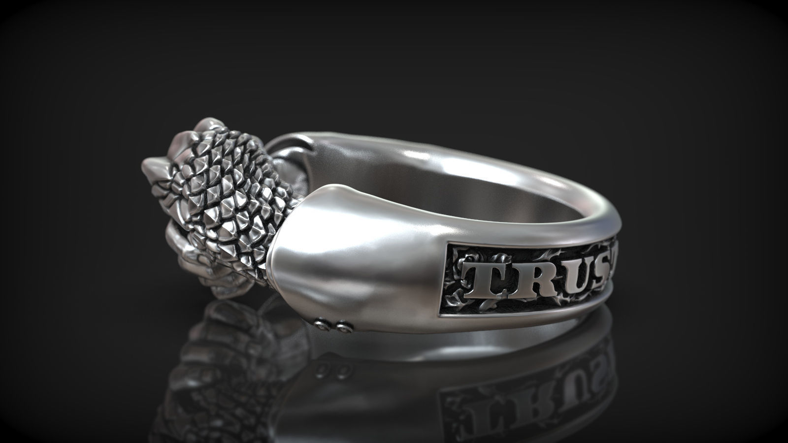 Handshake Trust No One Snake and Hand Man Ring 3D print model_5