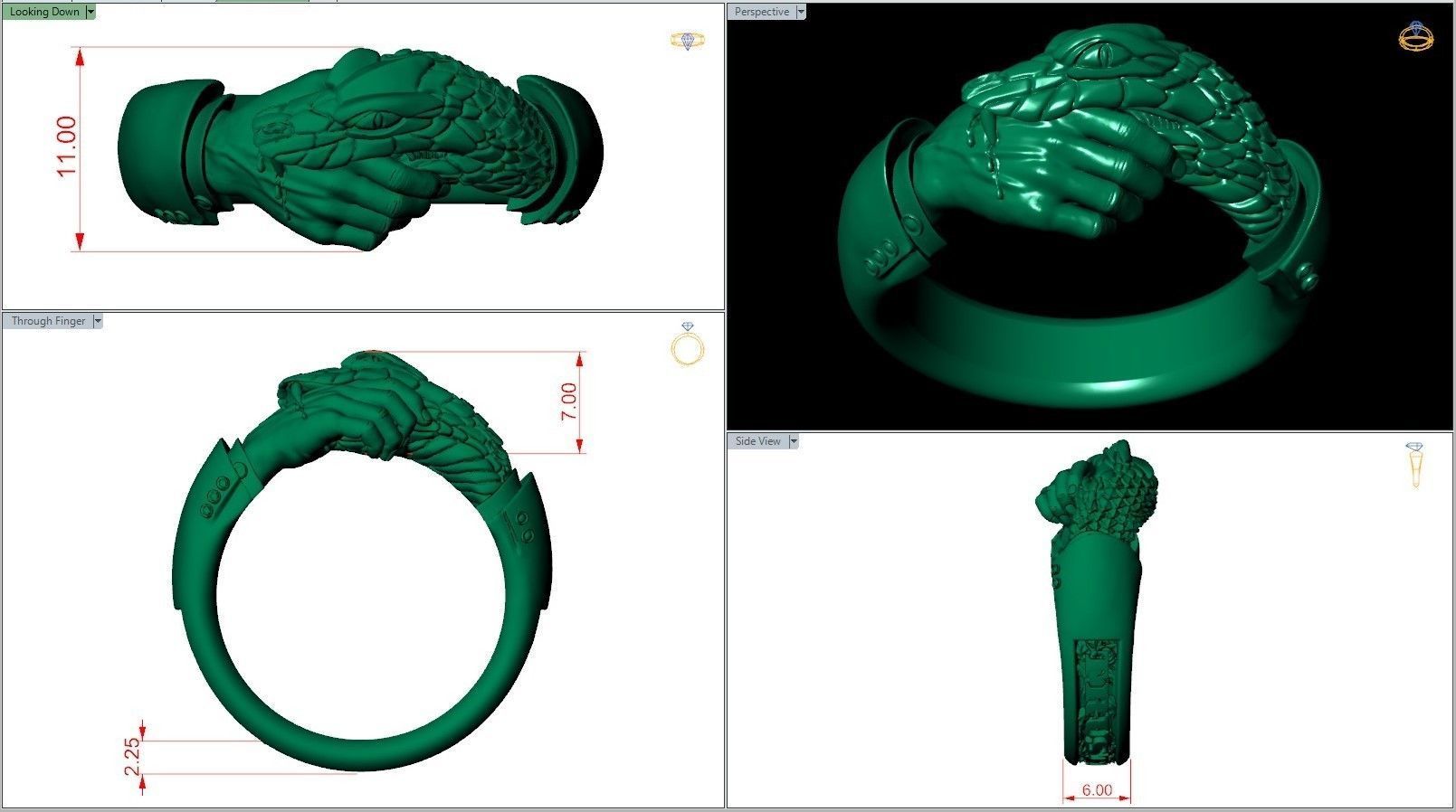 Handshake Trust No One Snake and Hand Man Ring 3D print model_7