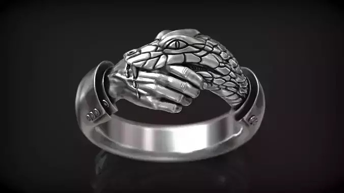 Handshake Trust No One Snake and Hand Man Ring 3D print model