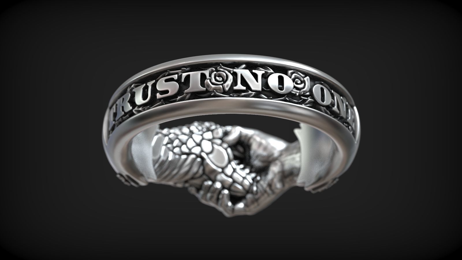 Handshake Trust No One Snake and Hand Man Ring 3D print model_2