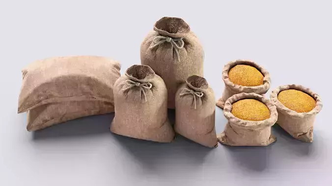 Burlap Sacks Pack Low-poly 3D model