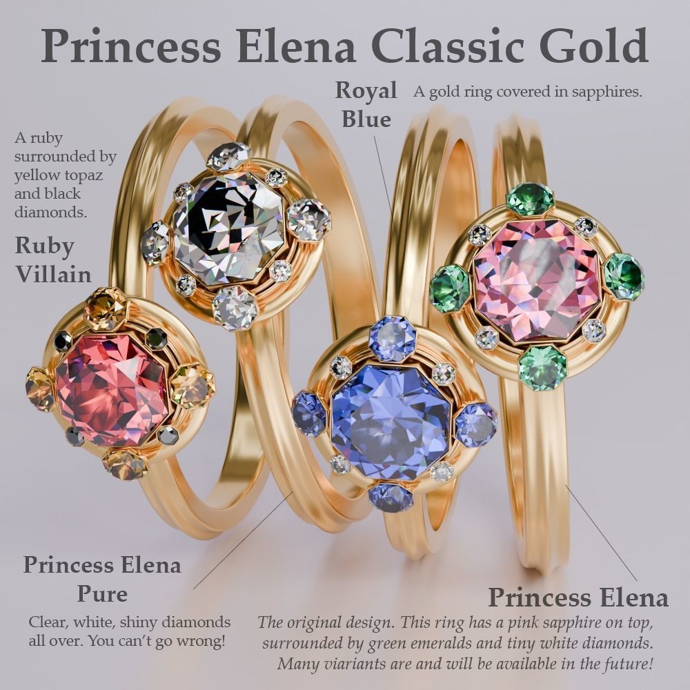 Princess Elena Gold Rings Set 3D model_2