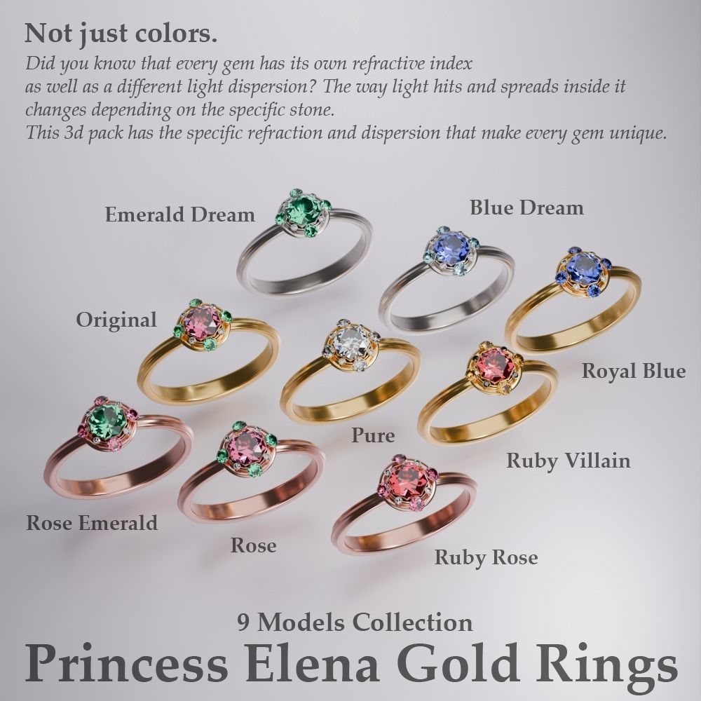 Princess Elena Gold Rings Set 3D model_1