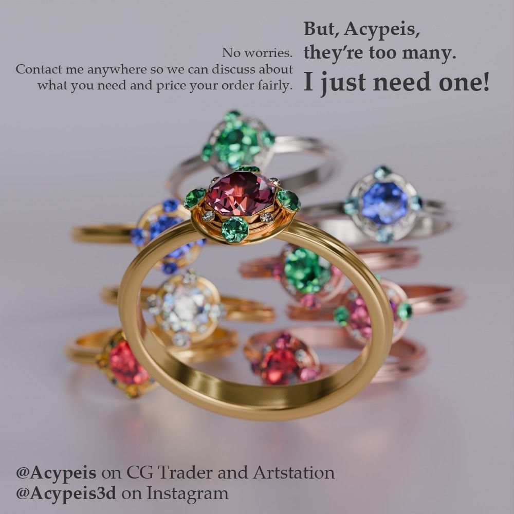 Princess Elena Gold Rings Set 3D model_5