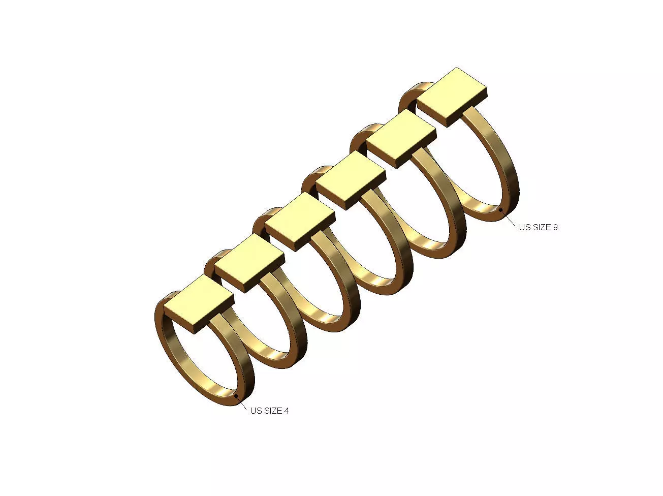 Rectangular shaped ring US sizes 4to9 3D print model_0