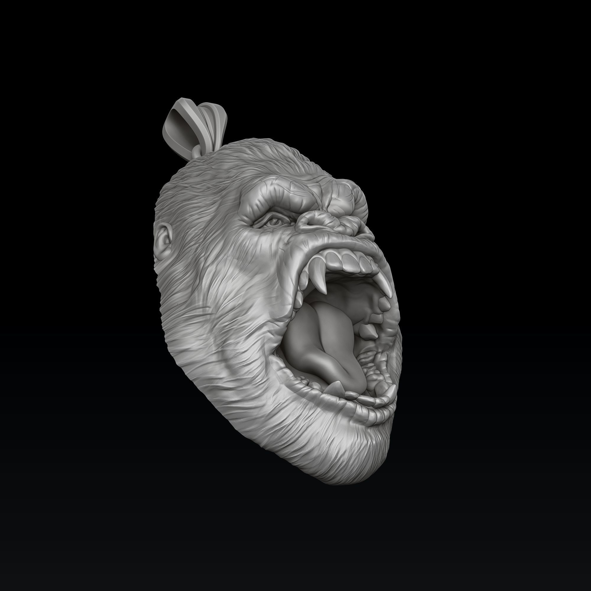 Gorilla Head Pendant V2 3D print model_2
