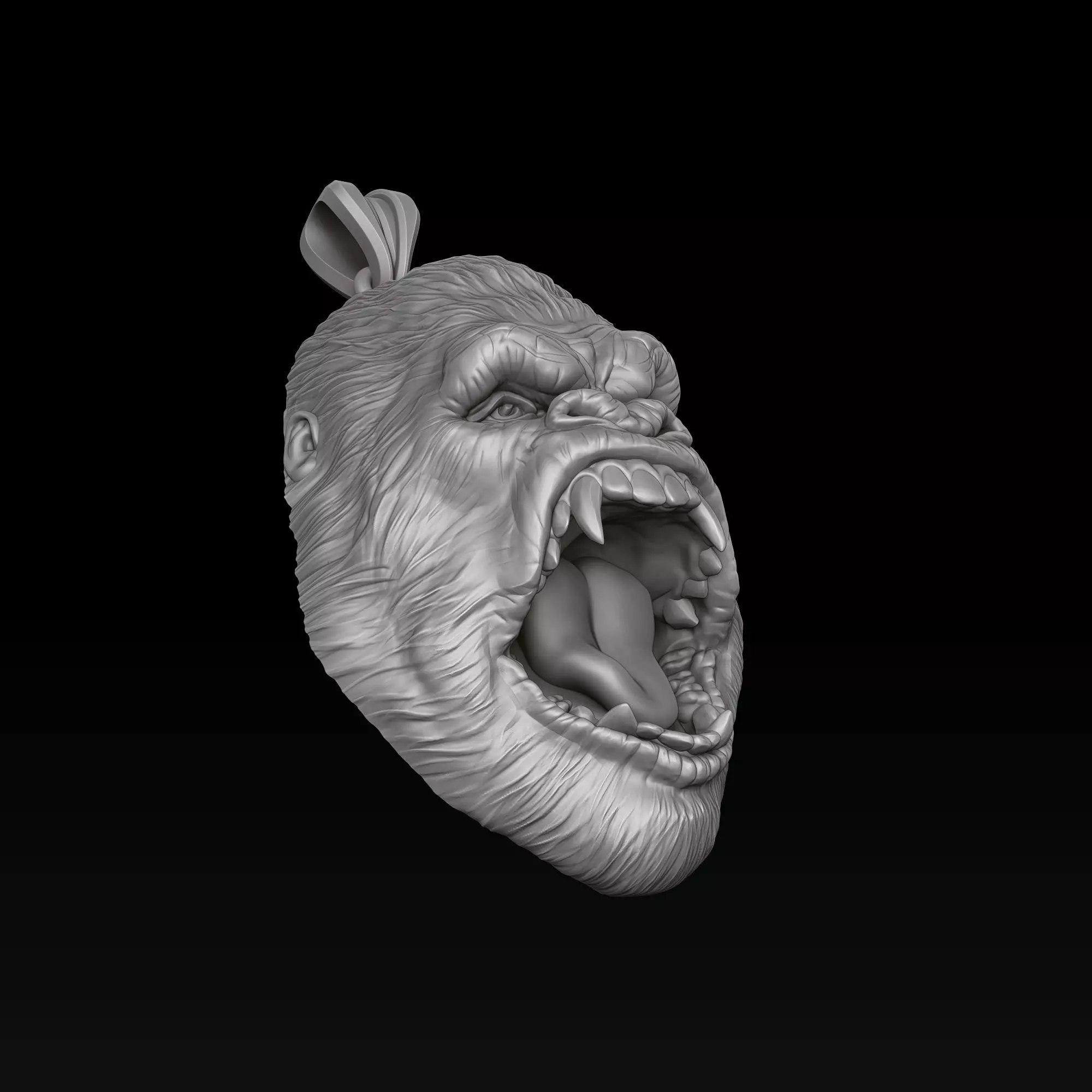 Gorilla Head Pendant V2 3D print model_7