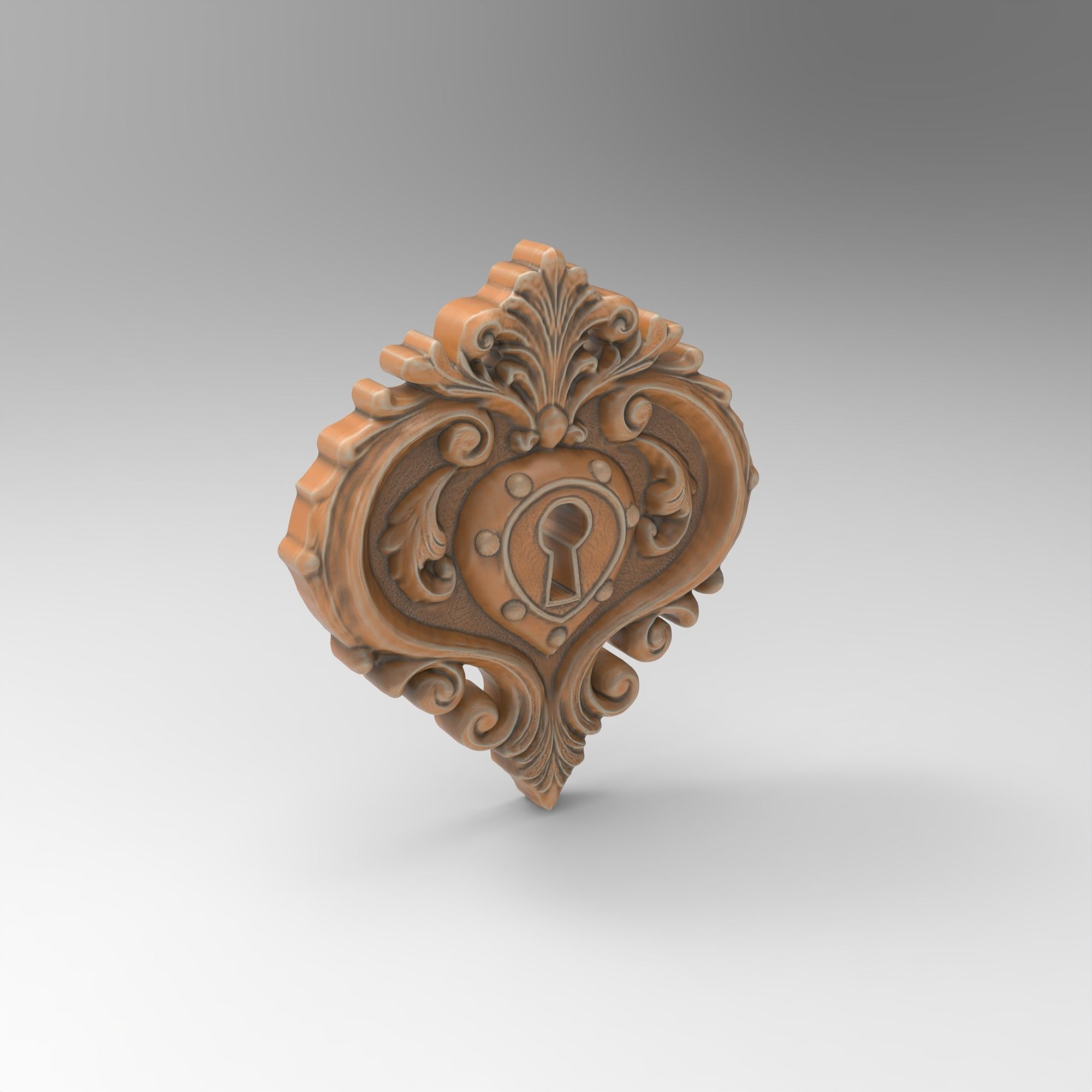 Baroque Heart Shaped Keyhole for Vintage Furniture 3D print model_2