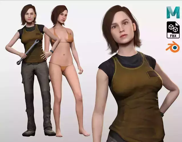 Sabrina- Realistic Woman with Repairman cloth Low-poly 3D model