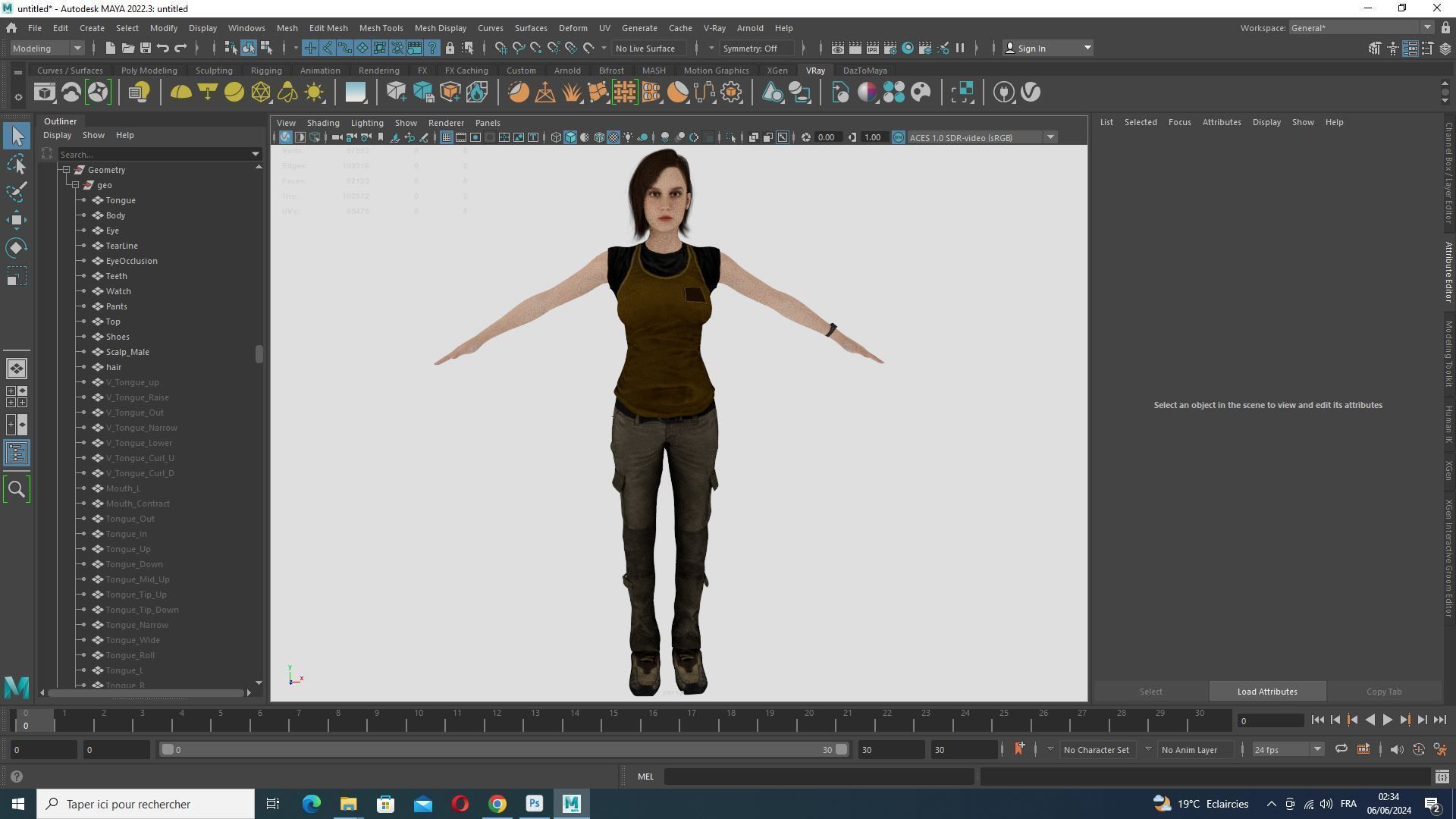 Sabrina- Realistic Woman with Repairman cloth Low-poly 3D model_24