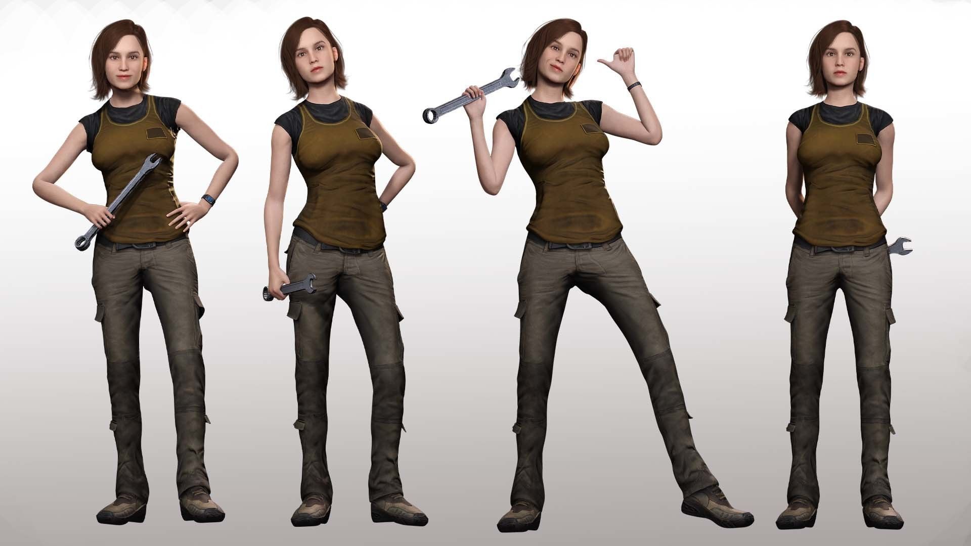 Sabrina- Realistic Woman with Repairman cloth Low-poly 3D model_1