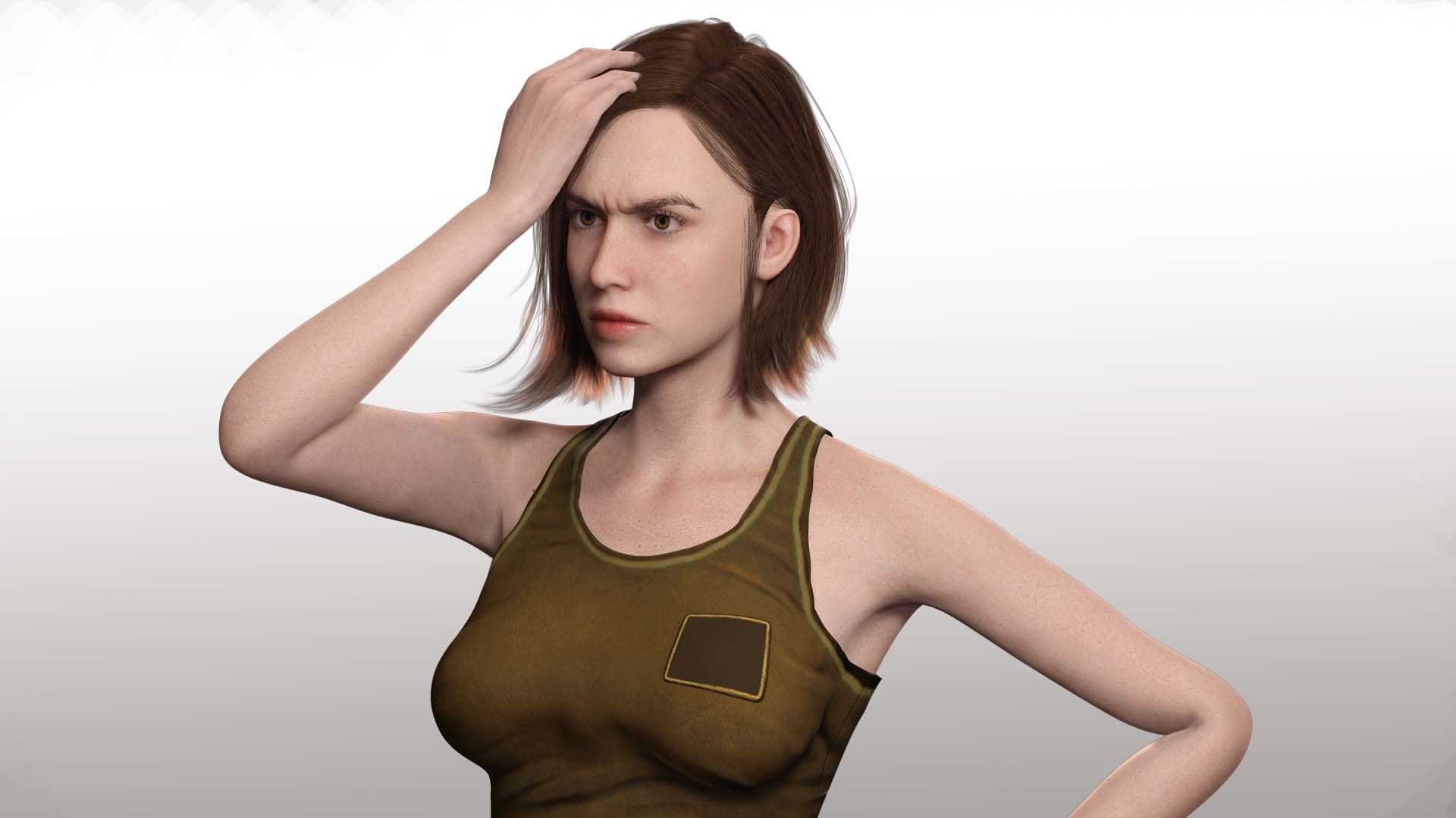 Sabrina- Realistic Woman with Repairman cloth Low-poly 3D model_3