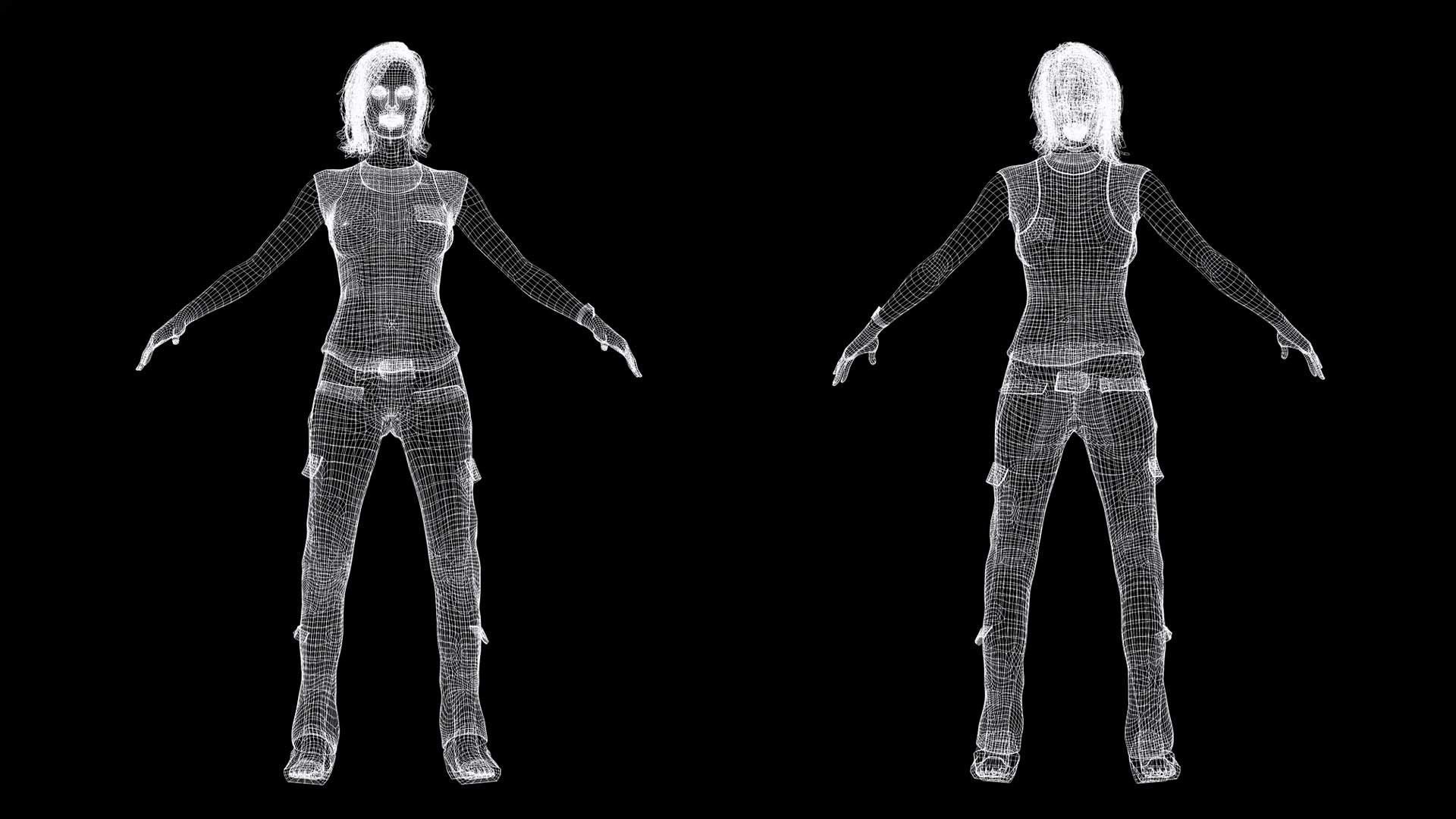 Sabrina- Realistic Woman with Repairman cloth Low-poly 3D model_17