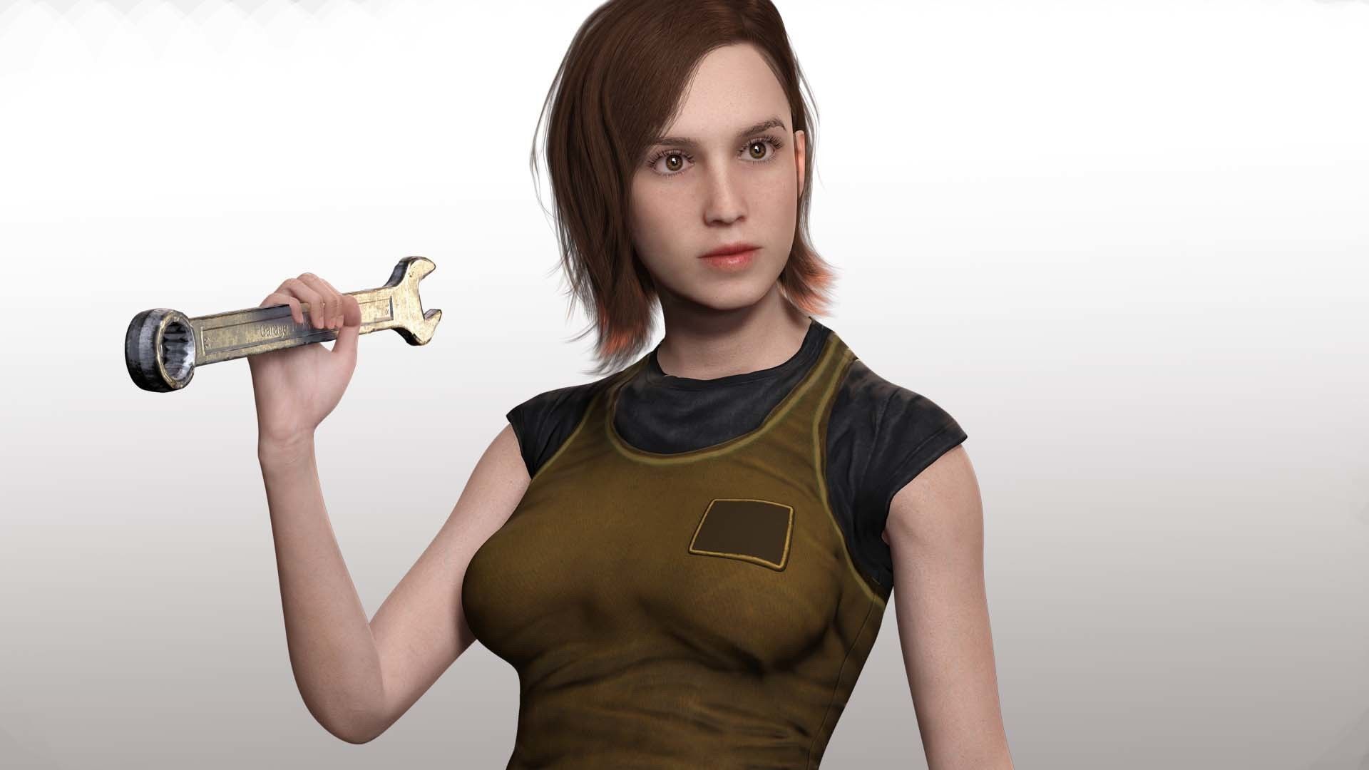 Sabrina- Realistic Woman with Repairman cloth Low-poly 3D model_4