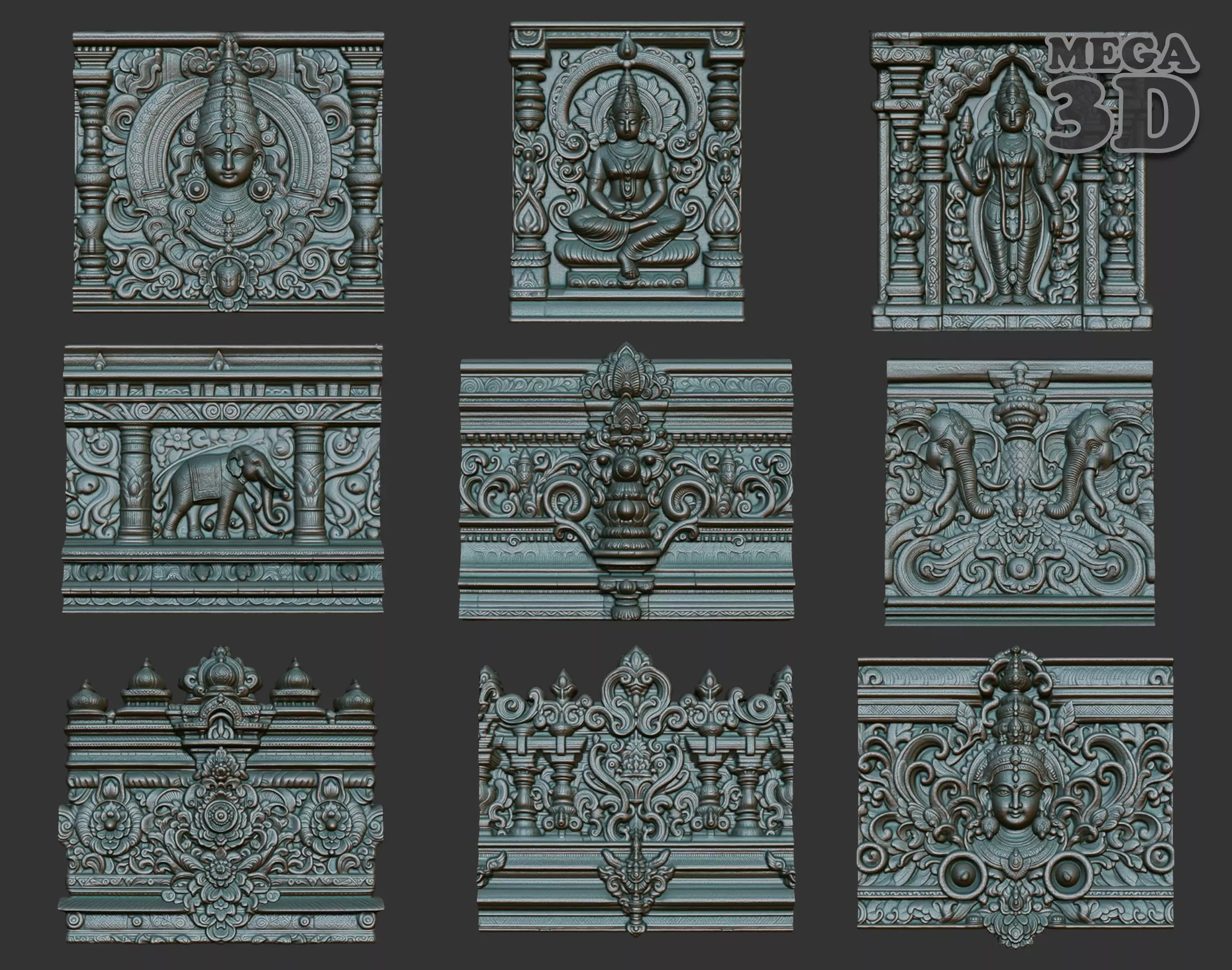 Indian Temple Wall basrelief Pack 240614 3D Model Collection_0