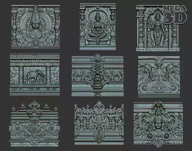 Indian Temple Wall basrelief Pack 240614 3D Model Collection