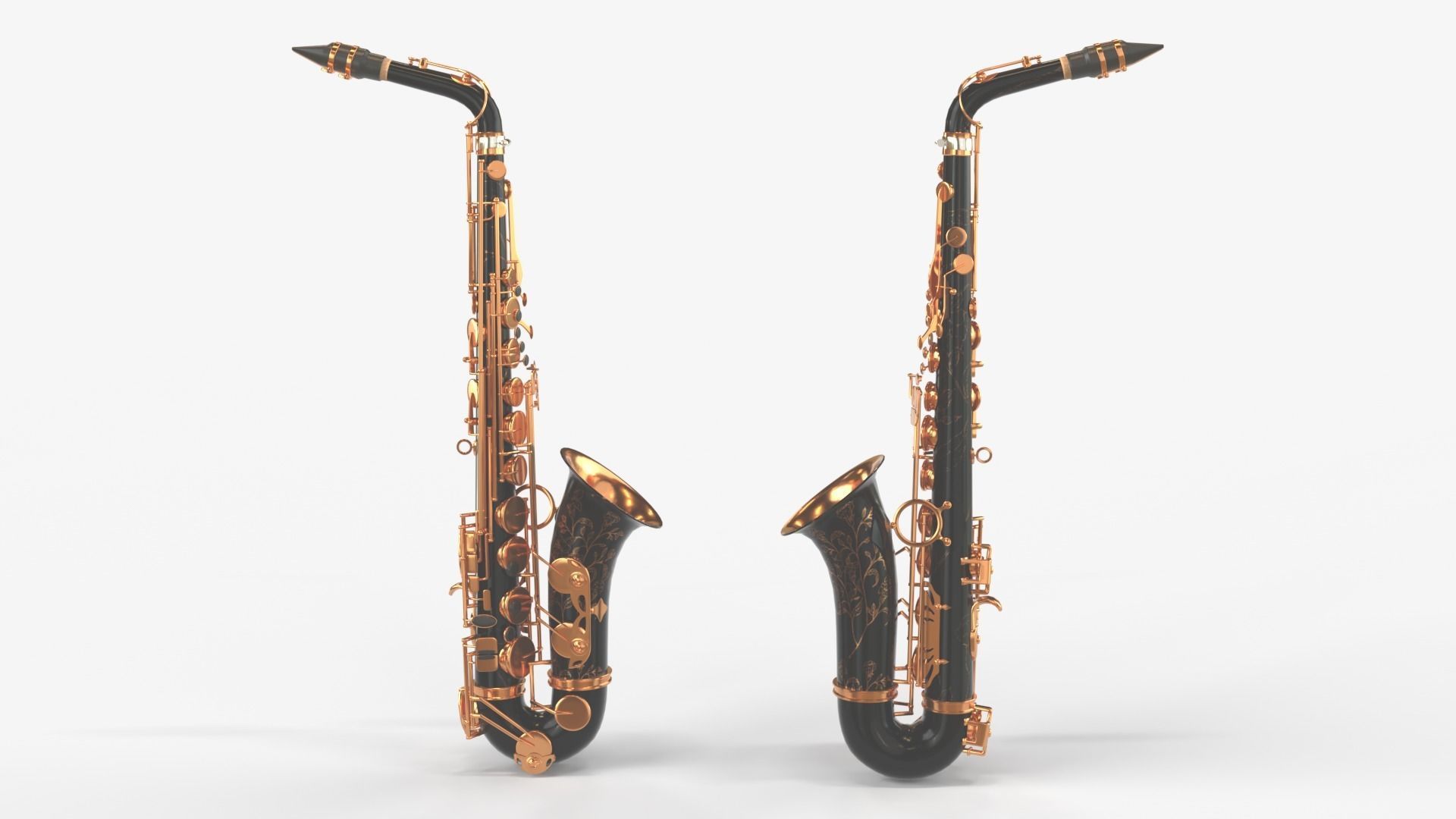 Saxophone Four Types of Materials Brass Copper Black and Silver 3D model_2