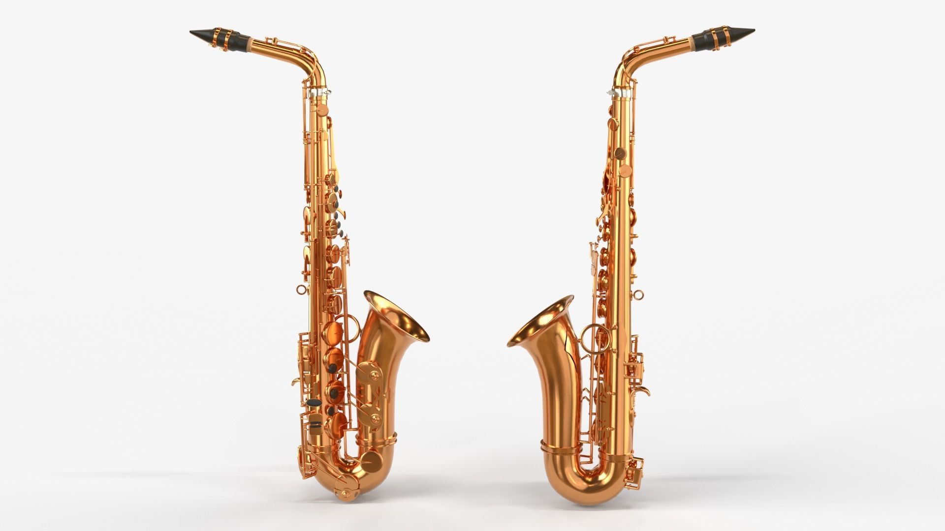 Saxophone Four Types of Materials Brass Copper Black and Silver 3D model_8
