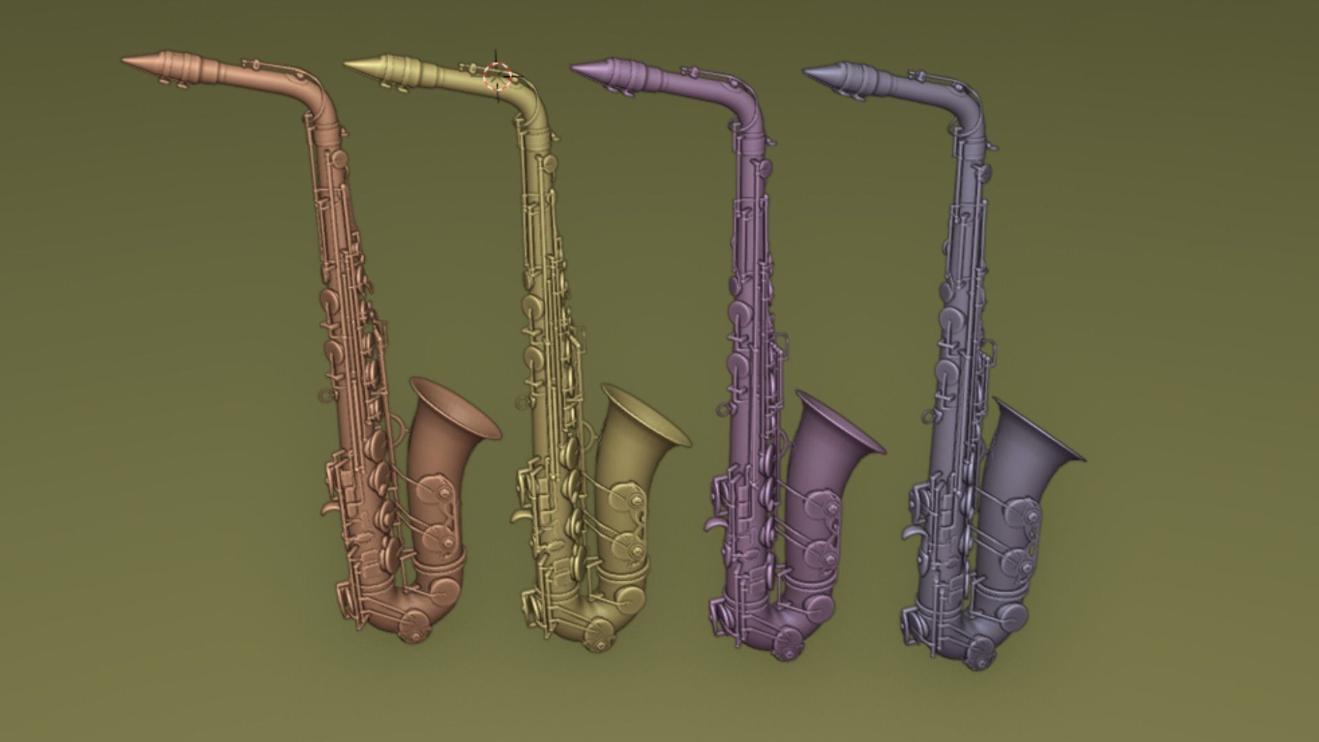 Saxophone Four Types of Materials Brass Copper Black and Silver 3D model_30