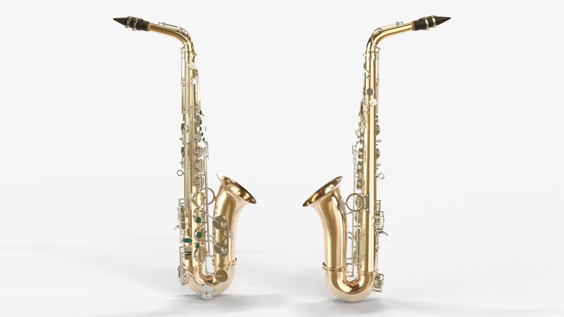 Saxophone Four Types of Materials Brass Copper Black and Silver 3D model_6