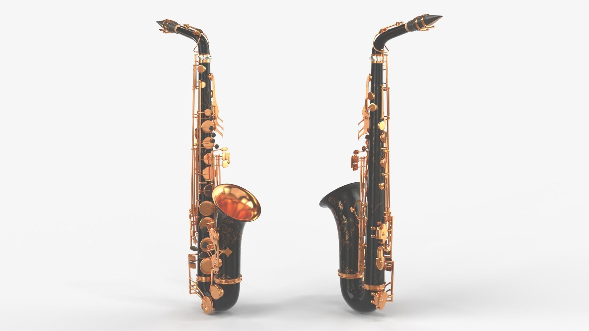 Saxophone Four Types of Materials Brass Copper Black and Silver 3D model_4