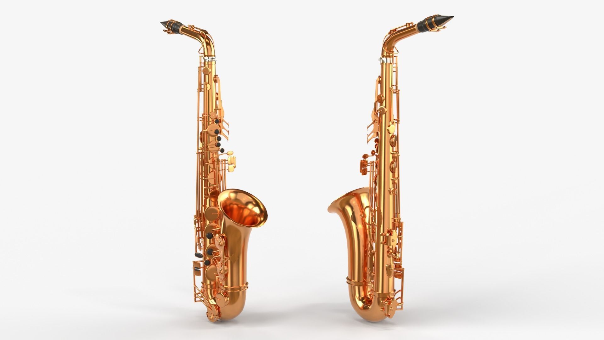 Saxophone Four Types of Materials Brass Copper Black and Silver 3D model_9