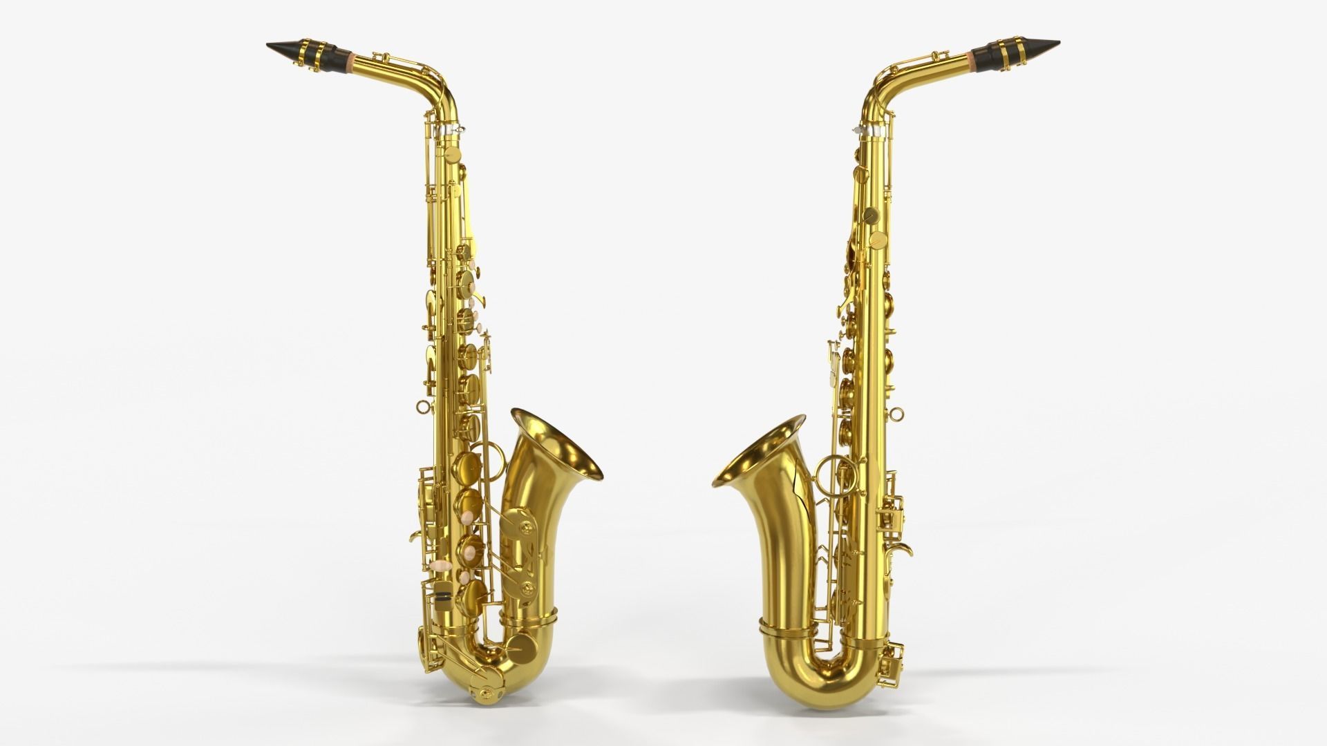 Saxophone Four Types of Materials Brass Copper Black and Silver 3D model_3