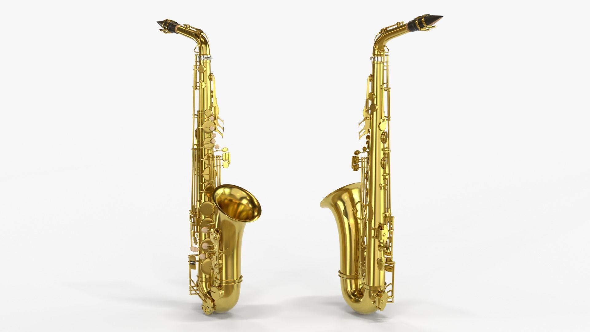 Saxophone Four Types of Materials Brass Copper Black and Silver 3D model_5
