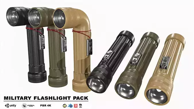 Military-flashlight Package Low-poly 3D model
