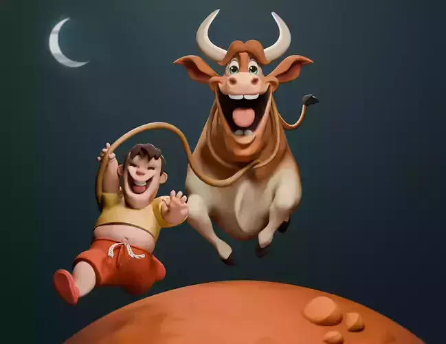 Stylized Cow and The Boy