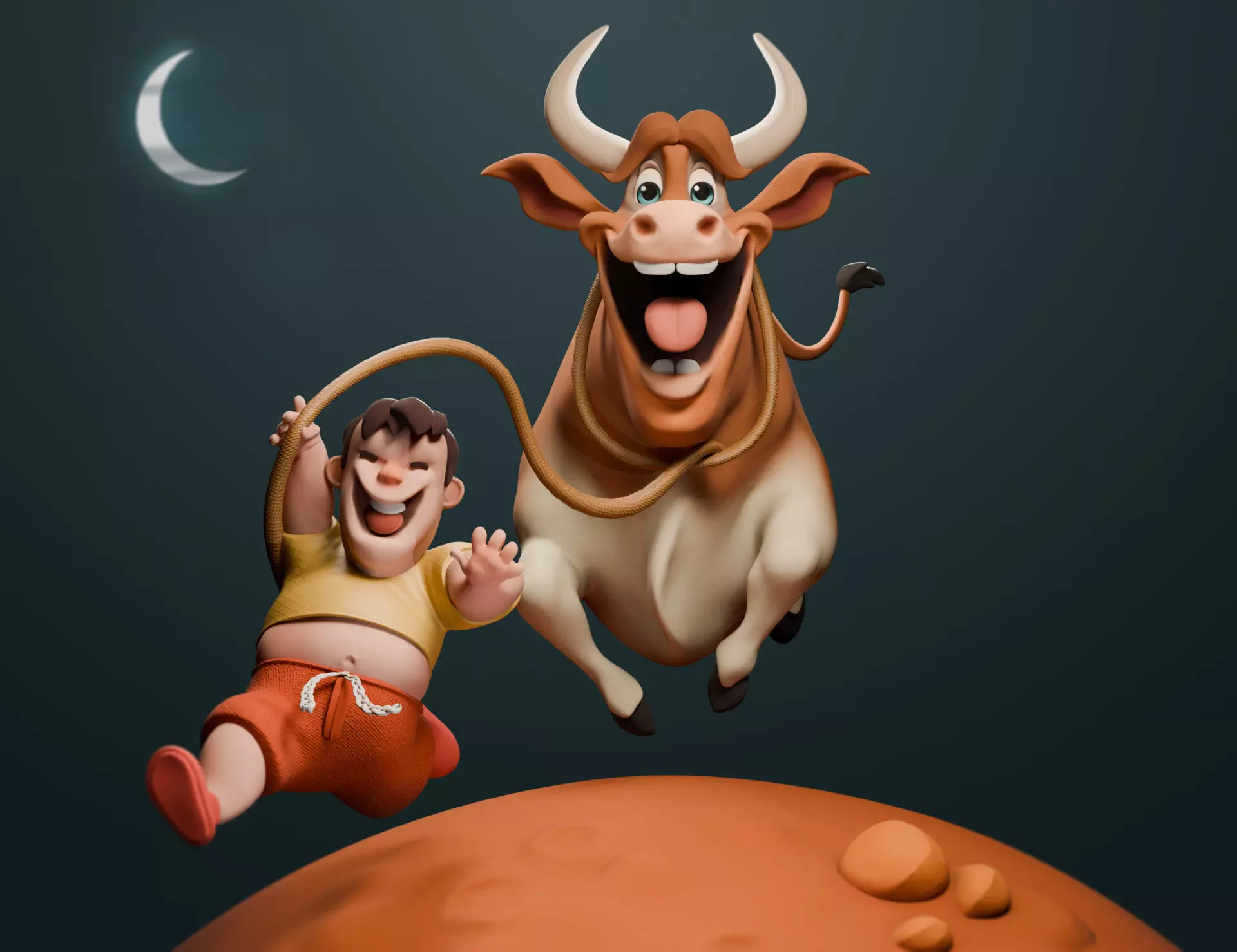 Stylized Cow and The Boy 3D model_0