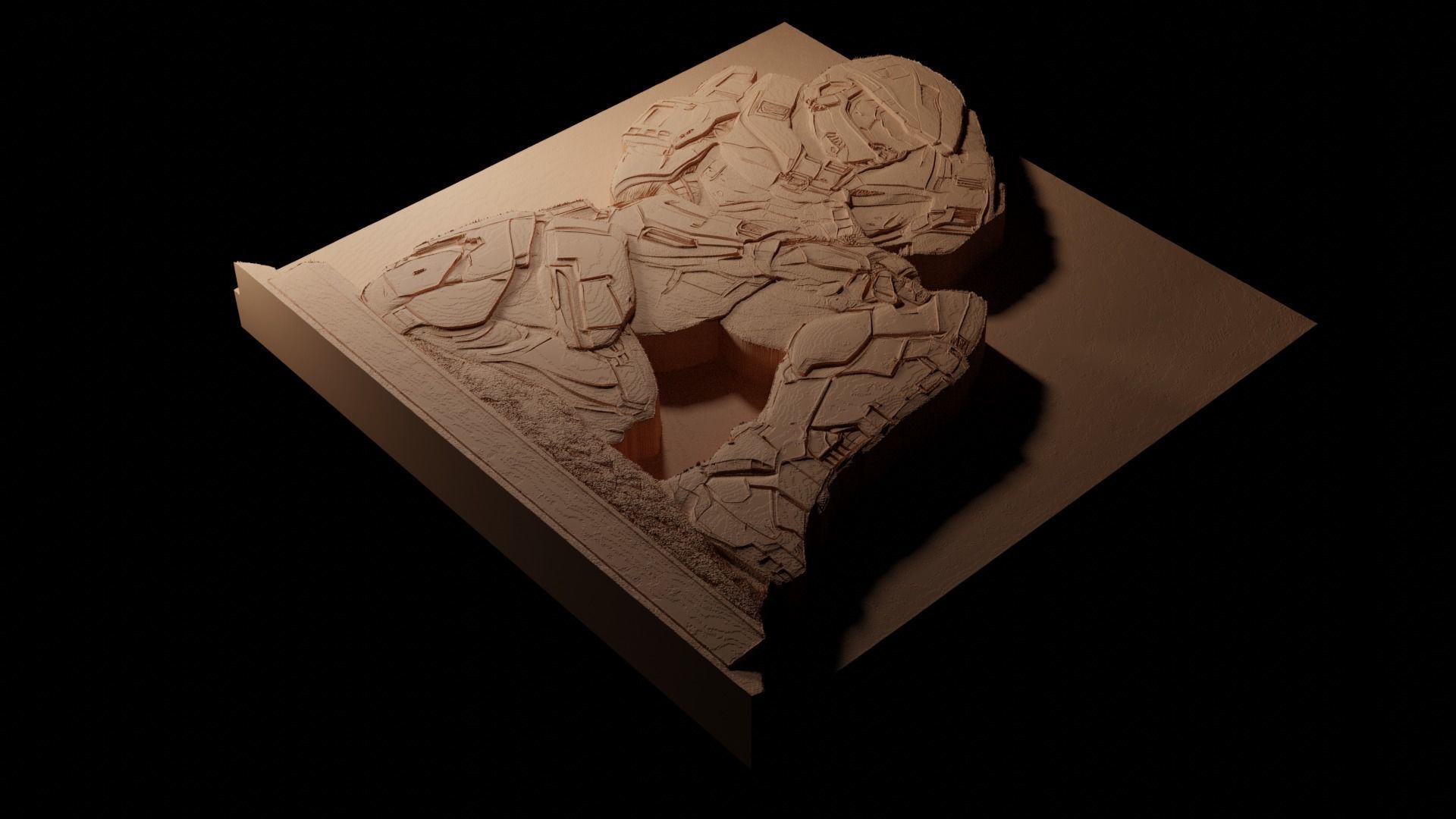 Master Chief CNC 3d Print High Relief Sand Casting 3D print model_1