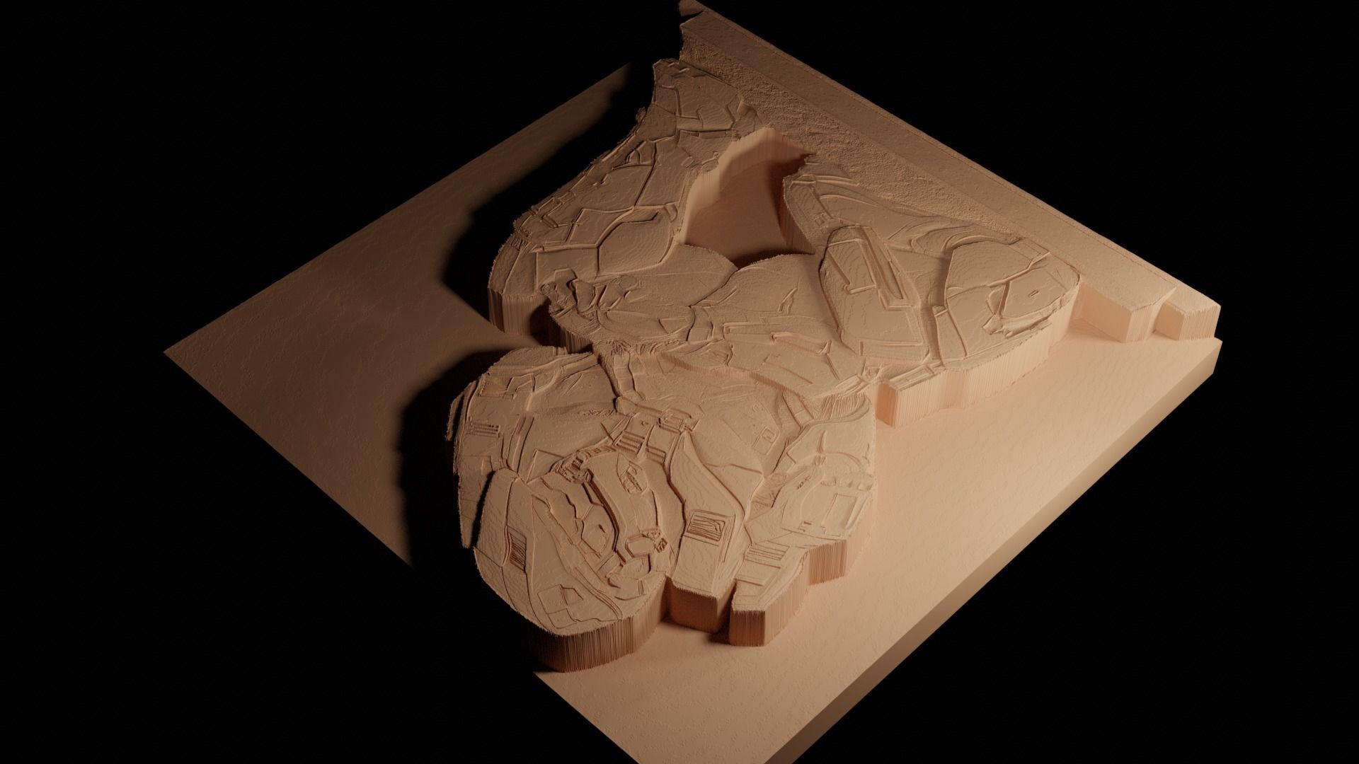 Master Chief CNC 3d Print High Relief Sand Casting 3D print model_4