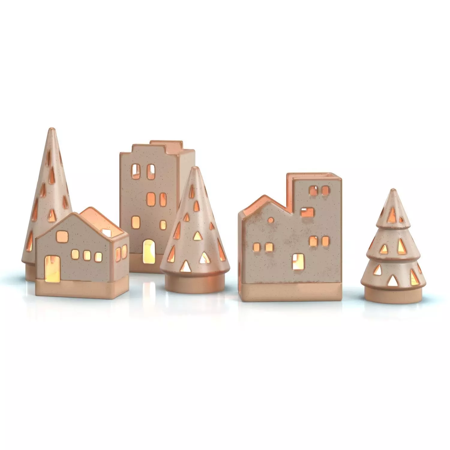 Ceramic Tealight Village Set  PBR 3D model_0