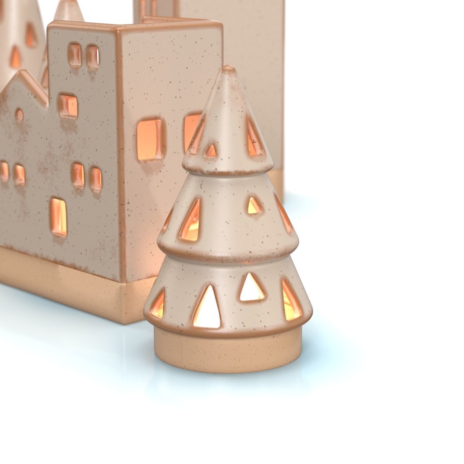 Ceramic Tealight Village Set  PBR 3D model_3