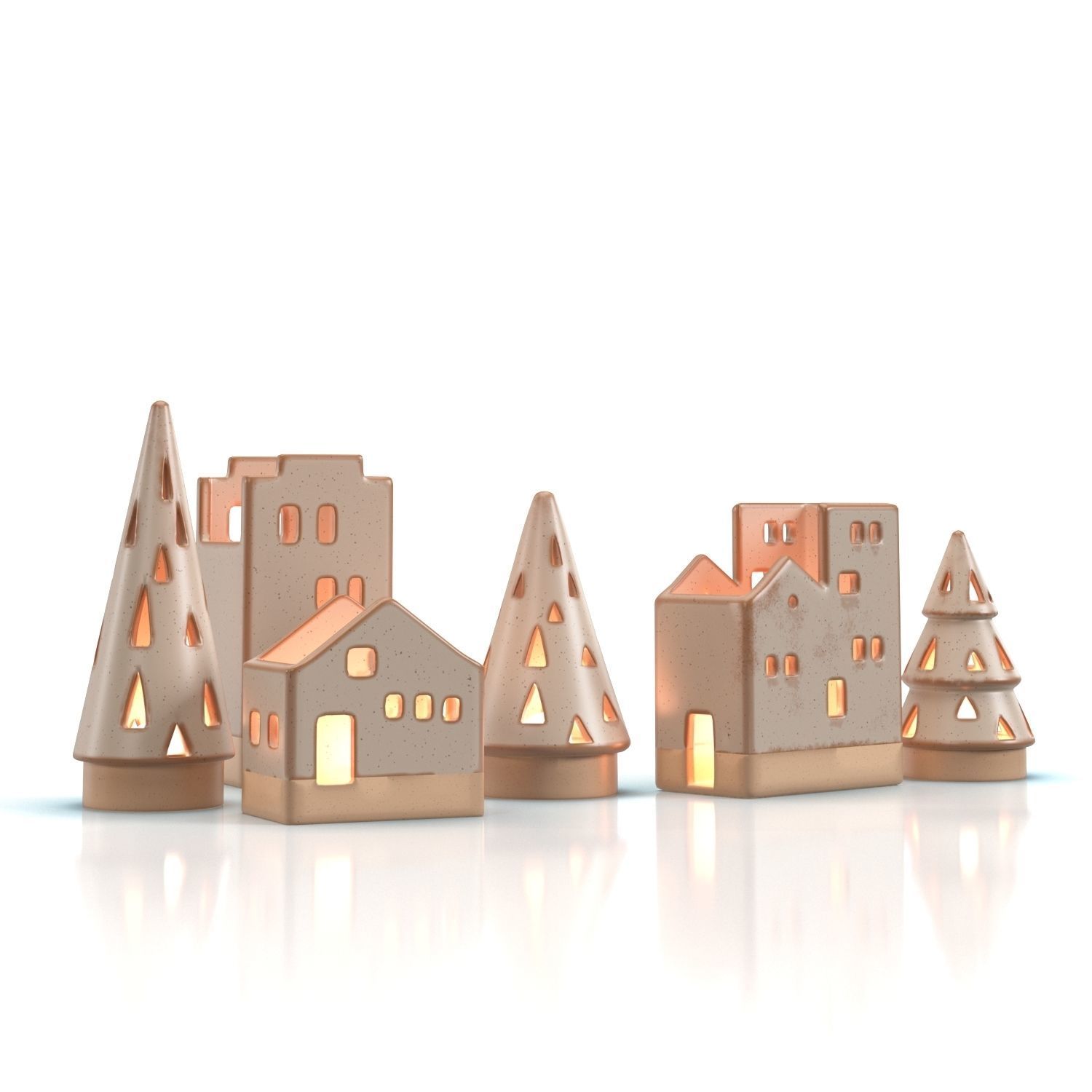 Ceramic Tealight Village Set  PBR 3D model_4